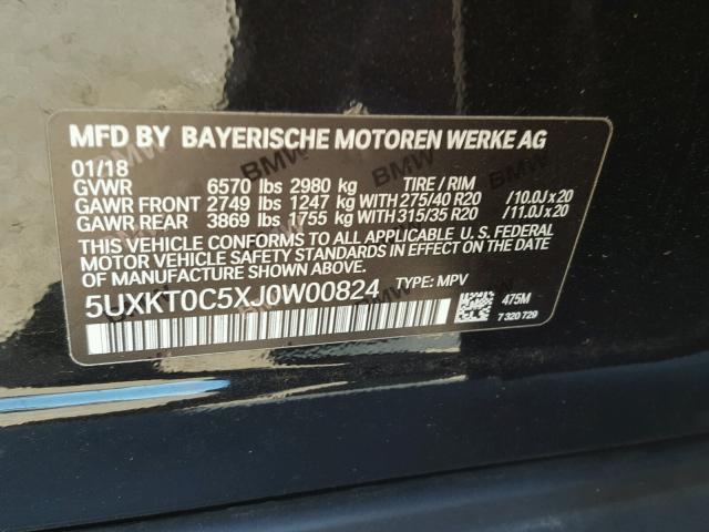 5UXKT0C5XJ0W00824 - 2018 BMW X5 XDR40E BLACK photo 10