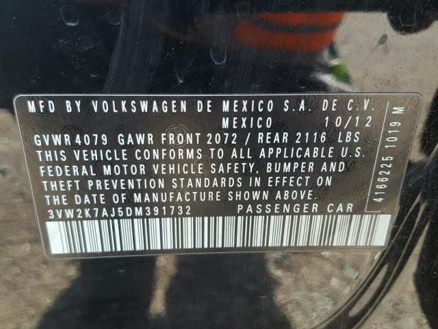 3VW2K7AJ5DM391732 - 2013 VOLKSWAGEN JETTA BASE 黑色 照片 10