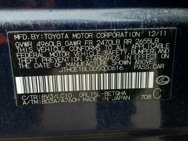 JTHCE1BL0D5000616 - 2013 LEXUS GS 350 BLUE photo 10