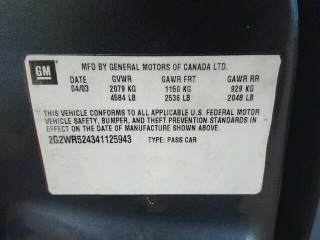 2G2WP522851241306 - 2005 PONTIAC GRAND PRIX GRAY photo 10