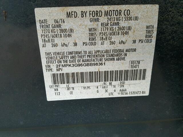 2FMPK3G96GBB98361 - 2016 FORD EDGE GRAY photo 10