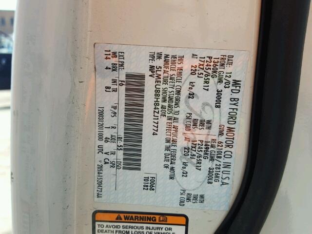 5LMEU88H84ZJ17774 - 2004 LINCOLN AVIATOR 白色 照片 10