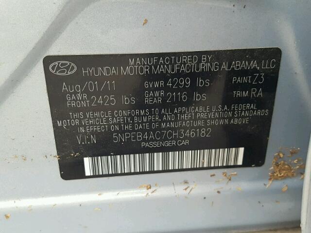 5NPEB4AC7CH346182 - 2012 HYUNDAI SONATA BLUE photo 10