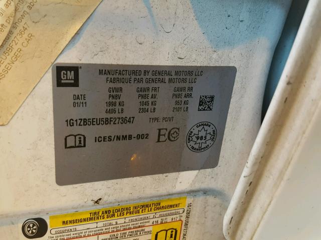 1G1ZB5EU5BF273647 - 2011 CHEVROLET MALIBU LS WHITE photo 10