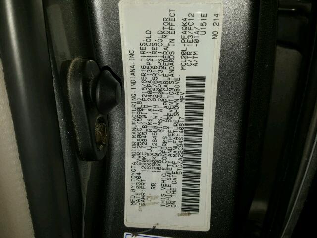 5TDZA22C94S140817 - 2004 TOYOTA SIENNA SILVER photo 10