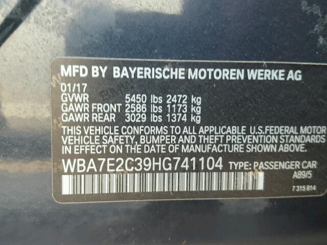 WBA7E2C39HG741104 - 2017 BMW 740 BLUE photo 10