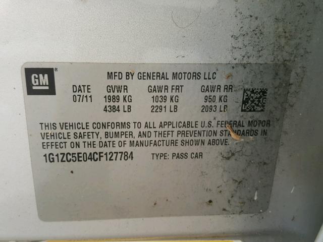 1G1ZC5E04CF127784 - 2012 CHEVROLET MALIBU 1LT ვერცხლისფერი ფოტო 10