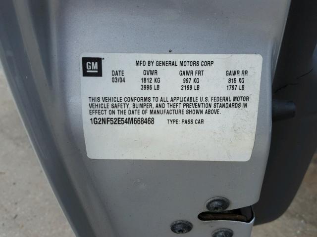 1G2NF52E54M668468 - 2004 PONTIAC GRAND AM S SILVER photo 10