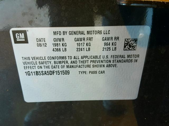 1G11B5SA5DF151509 - 2013 CHEVROLET MALIBU LS ლურჯი ფოტო 10