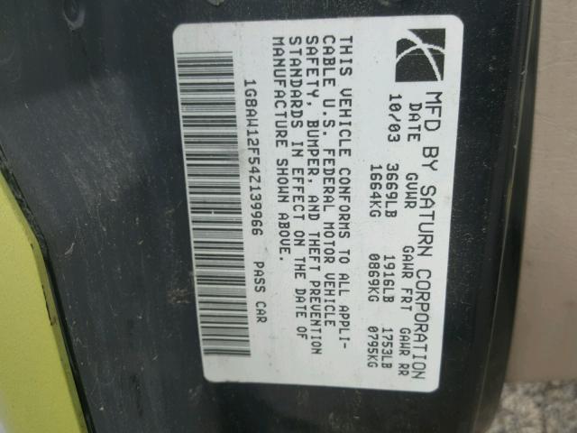 1G8AW12F54Z139966 - 2004 SATURN ION LEVEL SILVER photo 10