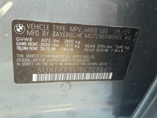 5UXFE83519L309861 - 2009 BMW X5 XDRIVE4 SILVER photo 10