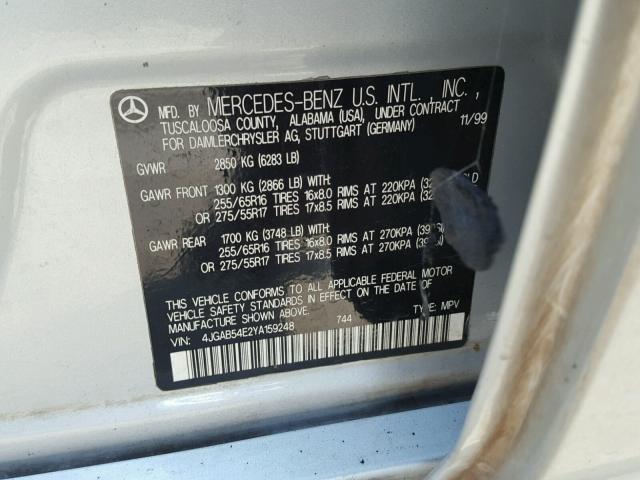 4JGAB54E2YA159248 - 2000 MERCEDES-BENZ ML 320 SILVER photo 10