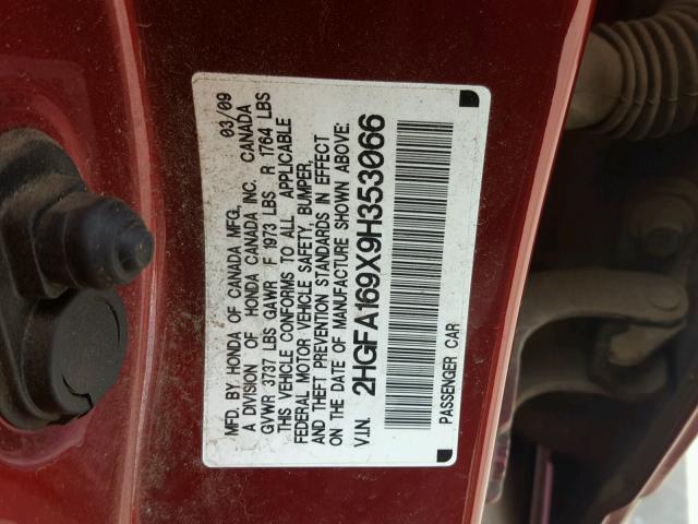 2HGFA169X9H353066 - 2009 HONDA CIVIC EXL Bordo foto 10