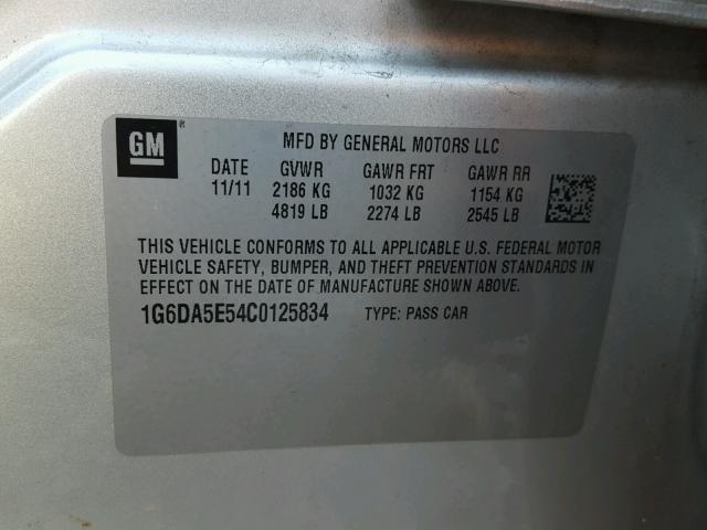 1G6DA5E54C0125834 - 2012 CADILLAC CTS SILVER photo 10