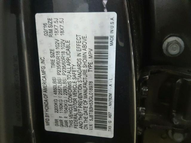 5J8TB3H53GL018978 - 2016 ACURA RDX TECHNO BLACK photo 10