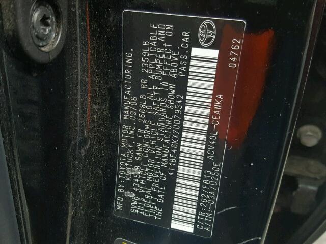 4T1BE46KX7U079542 - 2007 TOYOTA CAMRY NEW BLACK photo 10