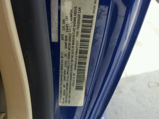 3VWRW31C07M507727 - 2007 VOLKSWAGEN NEW BEETLE 蓝色 照片 10