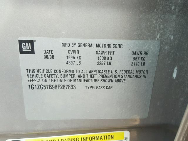 1G1ZG57B98F287833 - 2008 CHEVROLET MALIBU LS ყავისფერი ფოტო 10