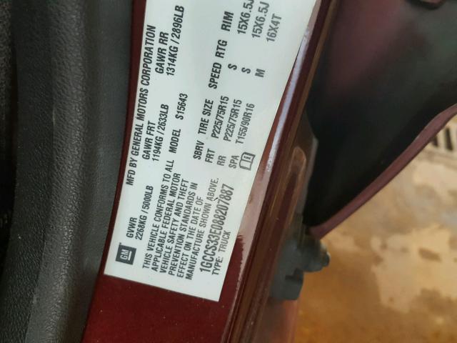 1GCCS33E088207887 - 2008 CHEVROLET COLORADO L MAROON photo 10