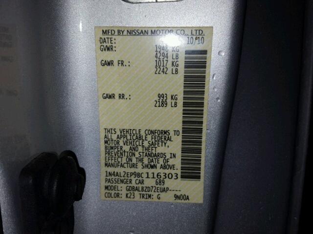 1N4AL2EP9BC116303 - 2011 NISSAN ALTIMA SILVER photo 10