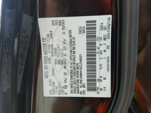 5LMEU68H15ZJ34521 - 2005 LINCOLN AVIATOR 黑色 照片 10