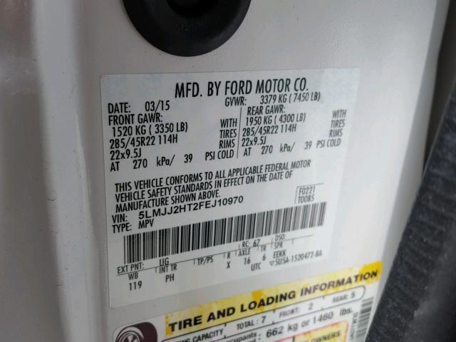 5LMJJ2HT2FEJ10970 - 2015 LINCOLN NAVIGATOR Biały zdjęcie 10