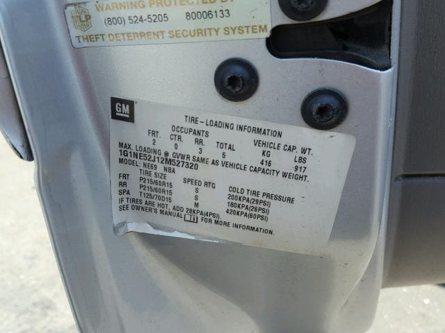 1G1NE52J12M527320 - 2002 CHEVROLET MALIBU LS SILVER photo 10