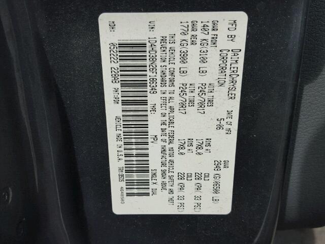 1D4HD38N26F186349 - 2006 DODGE DURANGO SX SILVER photo 10