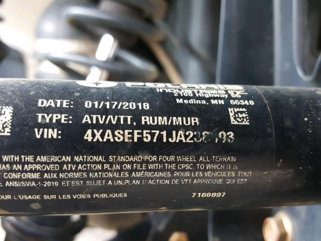 4XASEF571JA238493 - 2018 POLARIS SPORTSMAN GRAY photo 10