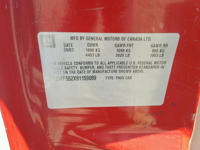 2G2WP552X81159089 - 2008 PONTIAC GRAND PRIX RED photo 10