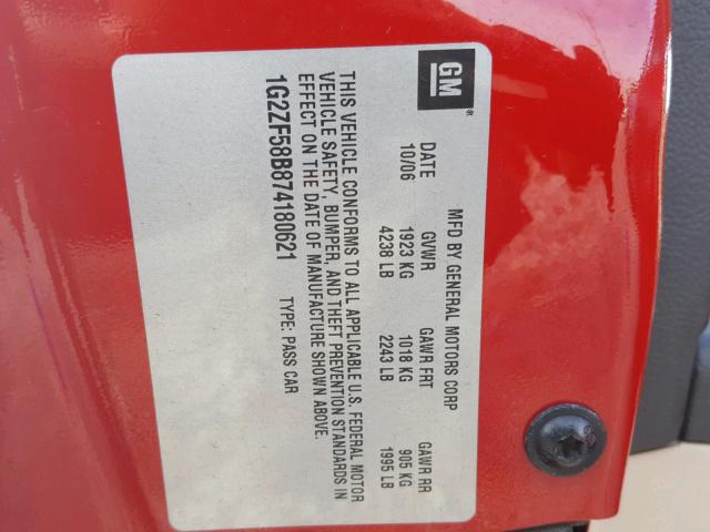 1G2ZF58B874180621 - 2007 PONTIAC G6 VALUE L RED photo 10