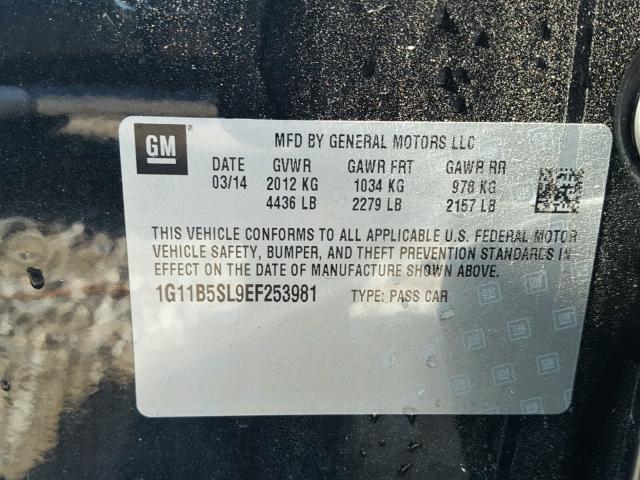 1G11B5SL9EF253981 - 2014 CHEVROLET MALIBU LS შავი ფოტო 10