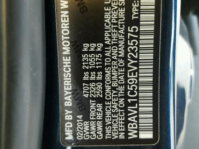 WBAVL1C59EVY23575 - 2014 BMW X1 XDRIVE2 BLUE photo 10