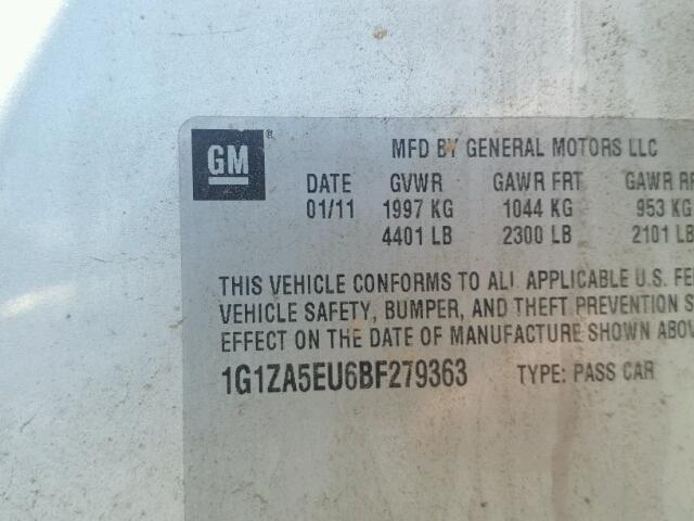 1G1ZA5EU6BF279363 - 2011 CHEVROLET MALIBU LS SILVER photo 10