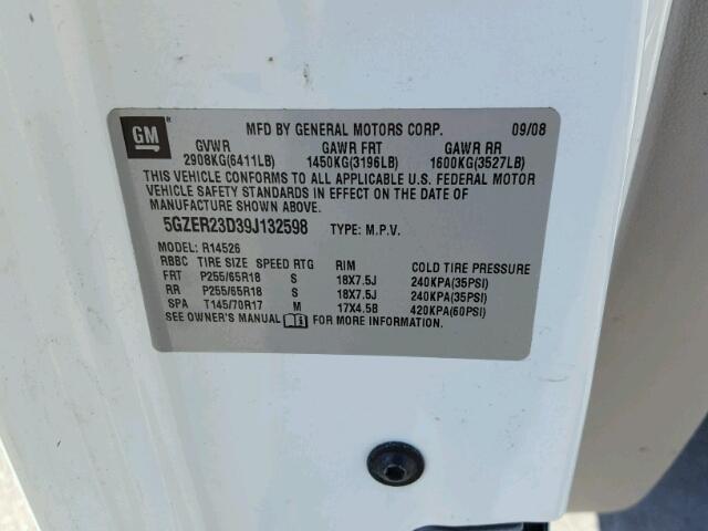 5GZER23D39J132598 - 2009 SATURN OUTLOOK XR თეთრი ფოტო 10
