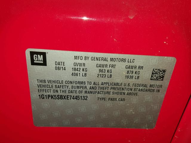 1G1PK5SBXE7445132 - 2014 CHEVROLET CRUZE LT RED photo 10