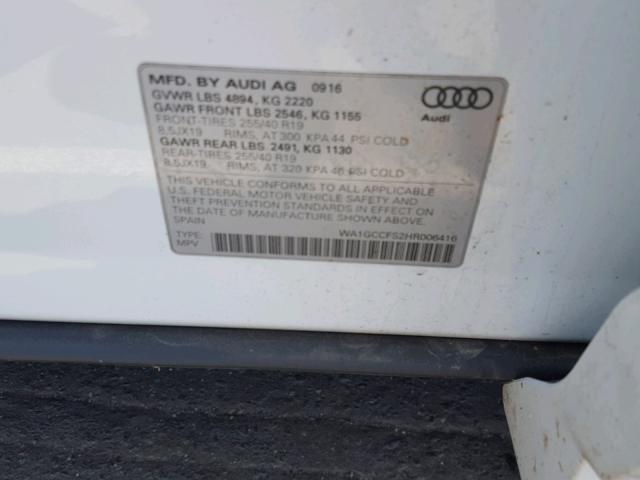 WA1GCCFS2HR006416 - 2017 AUDI Q3 PRESTIG WHITE photo 10