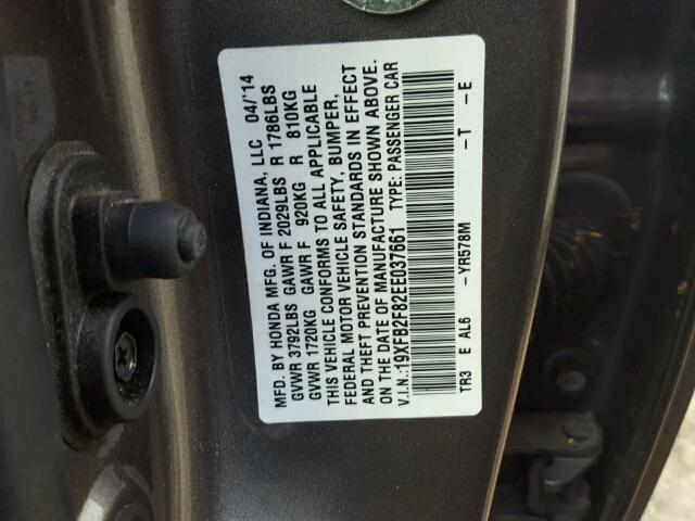 19XFB2F82EE037661 - 2014 HONDA CIVIC EX GRAY photo 10