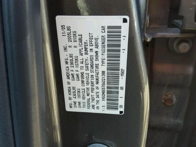 1HGCM66576A021388 - 2006 HONDA ACCORD EX GRAY photo 10