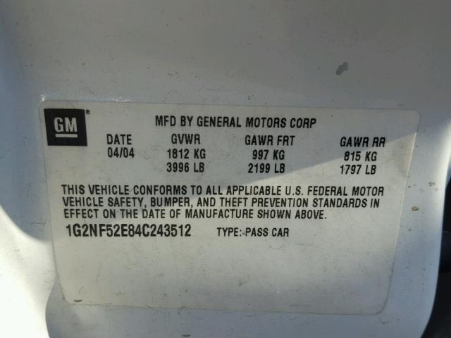 1G2NF52E84C243512 - 2004 PONTIAC GRAND AM S Ağ foto 10