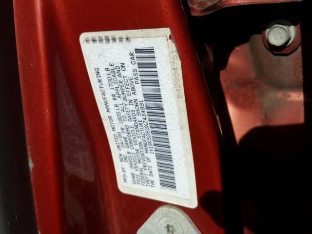 1Y1SK5289XZ434891 - 1999 CHEVROLET GEO PRIZM 红色 照片 10