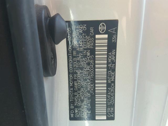 JTKDE177650042815 - 2005 TOYOTA SCION TC 银色 照片 10