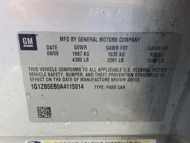 1G1ZB5EB9A4115014 - 2010 CHEVROLET MALIBU LS ვერცხლისფერი ფოტო 10