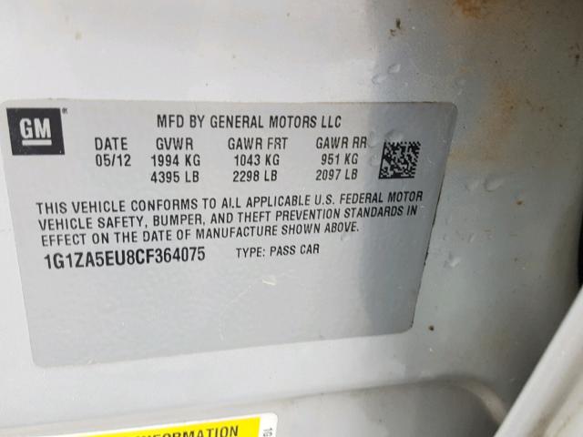 1G1ZA5EU8CF364075 - 2012 CHEVROLET MALIBU LS SILVER photo 10