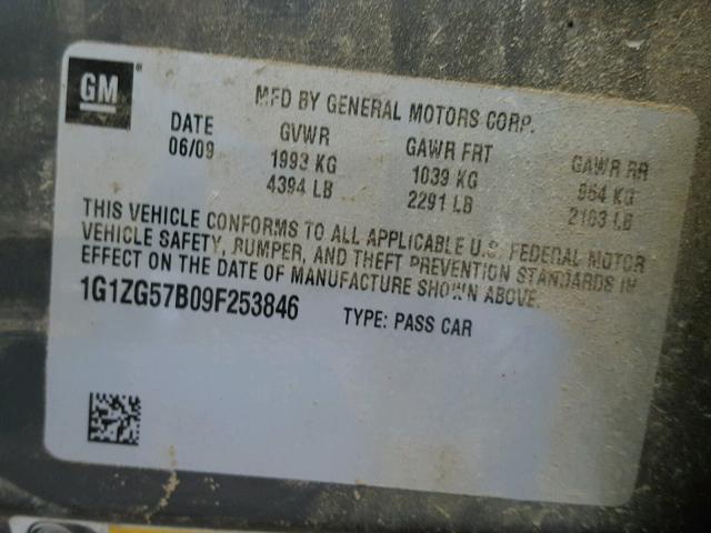 1G1ZG57B09F253846 - 2009 CHEVROLET MALIBU LS 灰色 照片 10