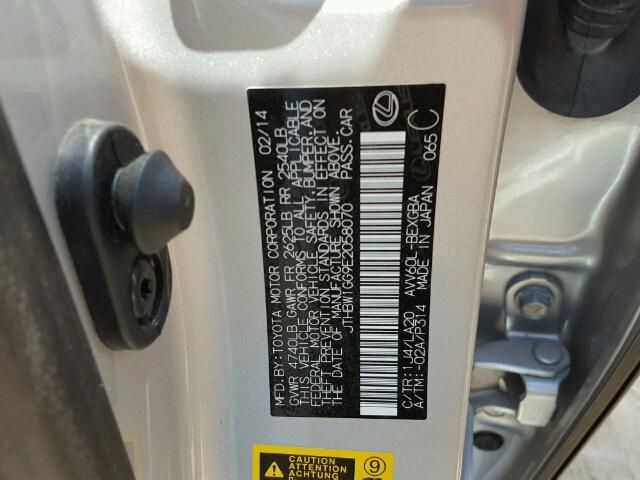 JTHBW1GG9E2058070 - 2014 LEXUS ES SILVER photo 10