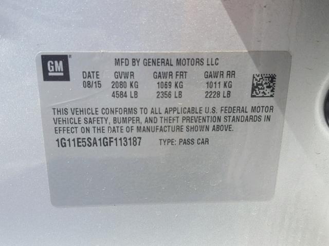 1G11E5SA1GF113187 - 2016 CHEVROLET MALIBU LIM 银色 照片 10