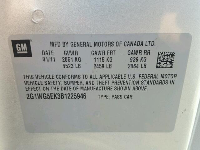 2G1WG5EK3B1225946 - 2011 CHEVROLET IMPALA SILVER photo 10