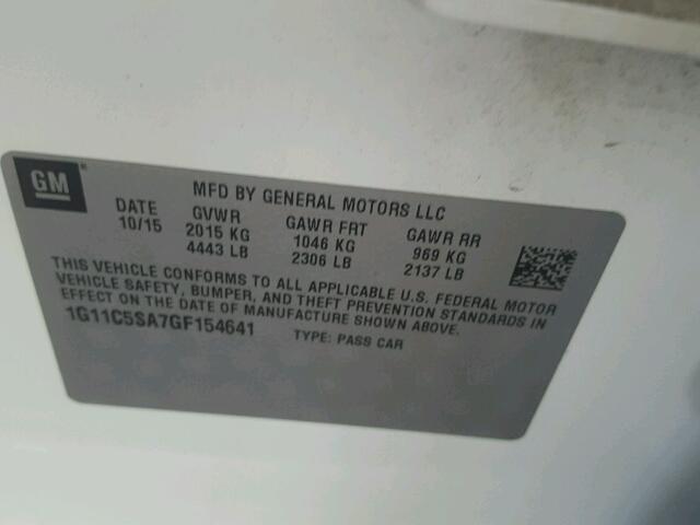 1G11C5SA7GF154641 - 2016 CHEVROLET MALIBU LIM 白色 照片 10