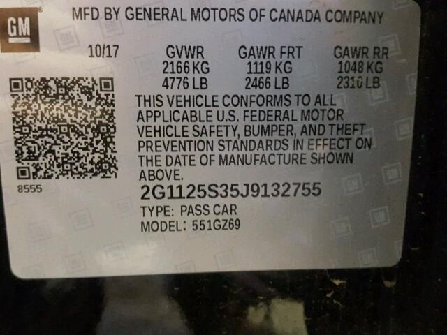 2G1125S35J9132755 - 2018 CHEVROLET IMPALA PRE შავი ფოტო 10